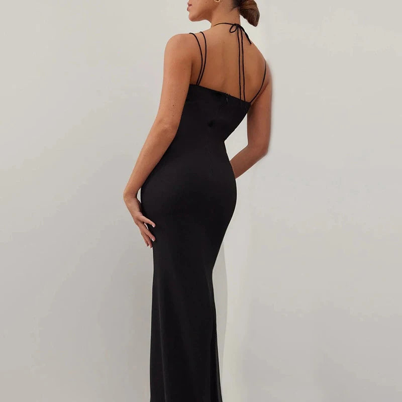 Women's Sheer Corset Spaghetti Strap Backless Maxi Dress