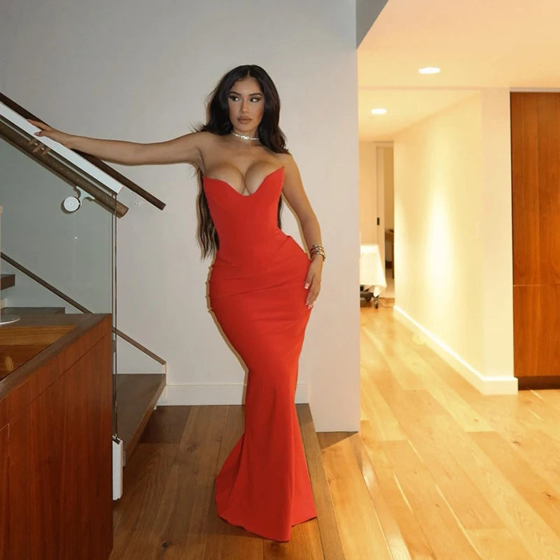 Women's Mermaid Corset Backless Midi Dress | Fitted Evening Dress