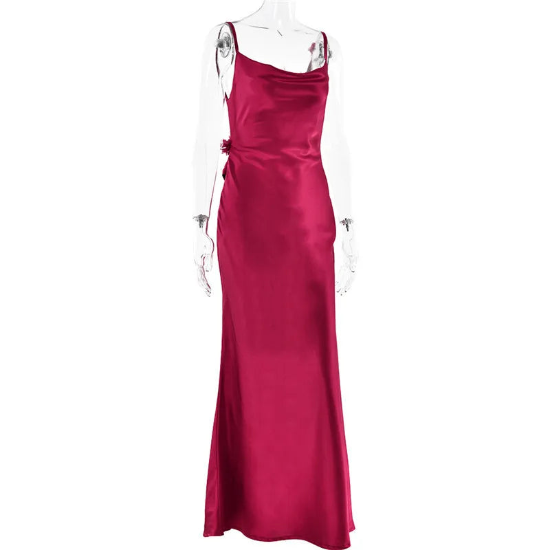 Women's Floral Draped Backless Spaghetti Strap Maxi Dress