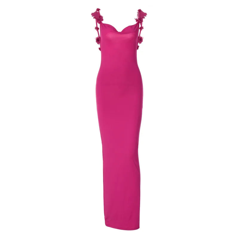 Women's Red Rose Backless Maxi Dress | Romantic Long Red Dress