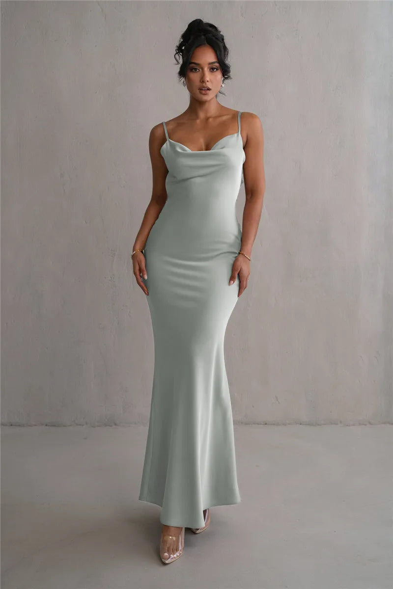 Women's Floral Draped Backless Spaghetti Strap Maxi Dress