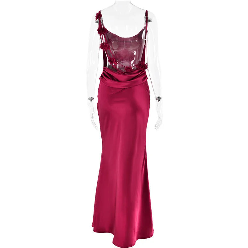 Women's Floral Draped Backless Spaghetti Strap Maxi Dress