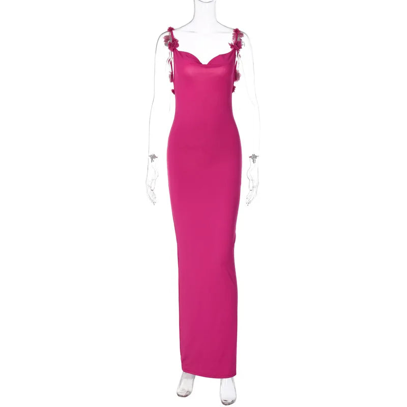 Women's Red Rose Backless Maxi Dress | Romantic Long Red Dress