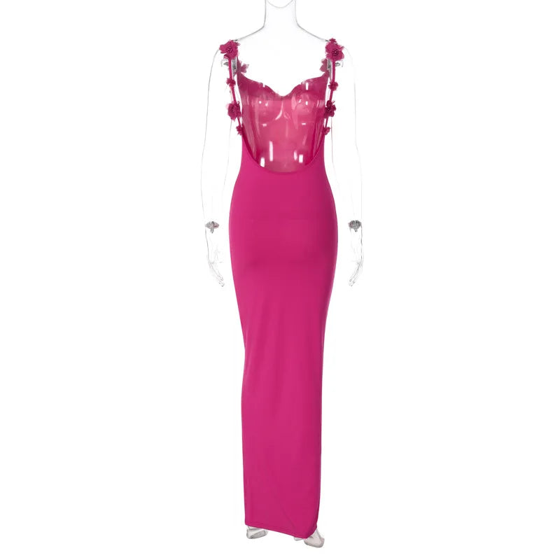 Women's Red Rose Backless Maxi Dress | Romantic Long Red Dress