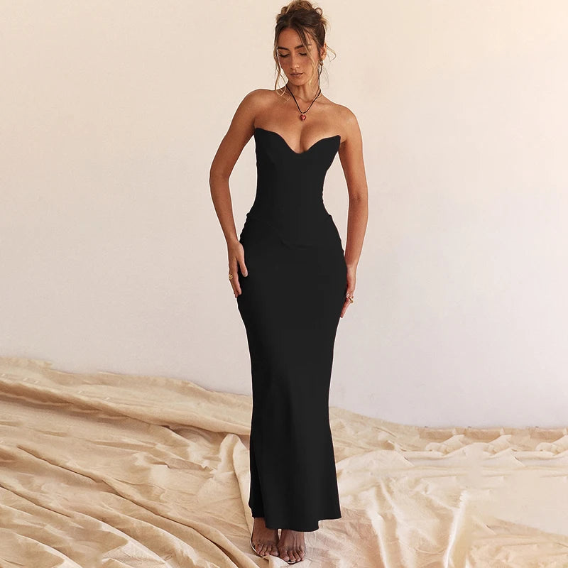 Women's Mermaid Corset Backless Midi Dress | Fitted Evening Dress