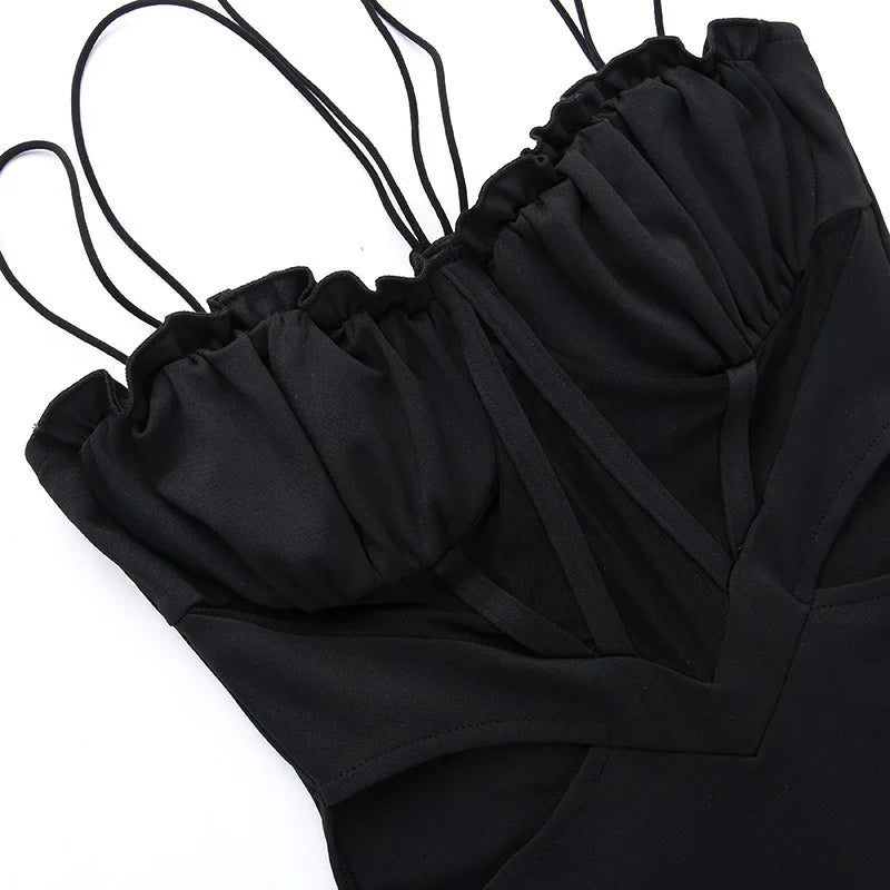Women's Sheer Corset Spaghetti Strap Backless Maxi Dress
