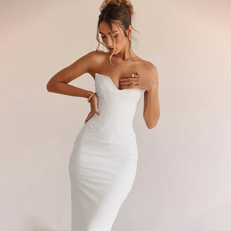 Women's Mermaid Corset Backless Midi Dress | Fitted Evening Dress