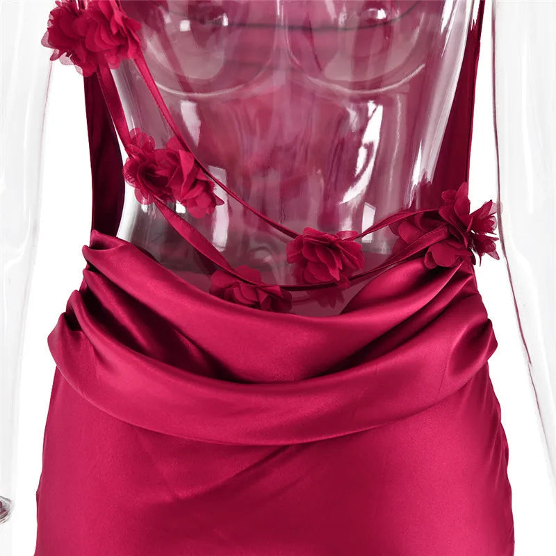Women's Floral Draped Backless Spaghetti Strap Maxi Dress