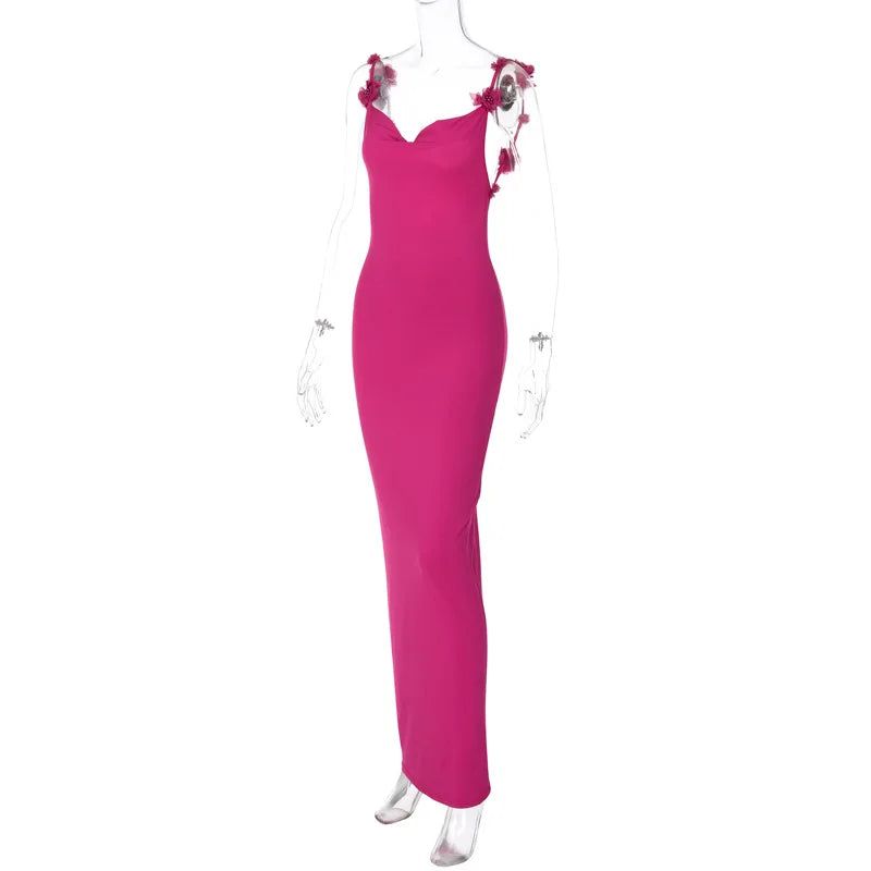 Women's Red Rose Backless Maxi Dress | Romantic Long Red Dress