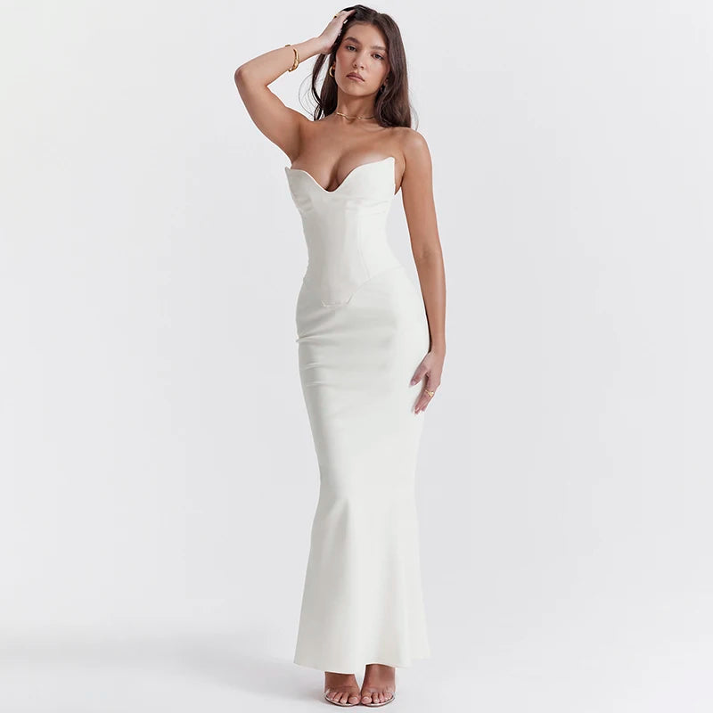 Women's Mermaid Corset Backless Midi Dress | Fitted Evening Dress