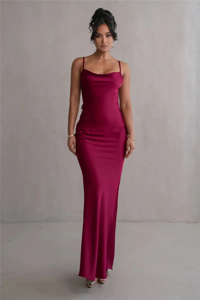 Women's Floral Draped Backless Spaghetti Strap Maxi Dress
