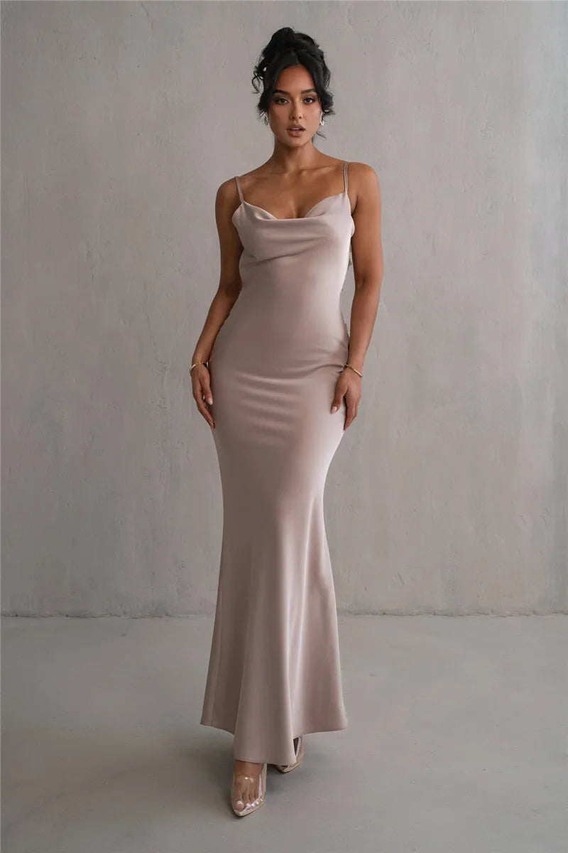 Women's Floral Draped Backless Spaghetti Strap Maxi Dress