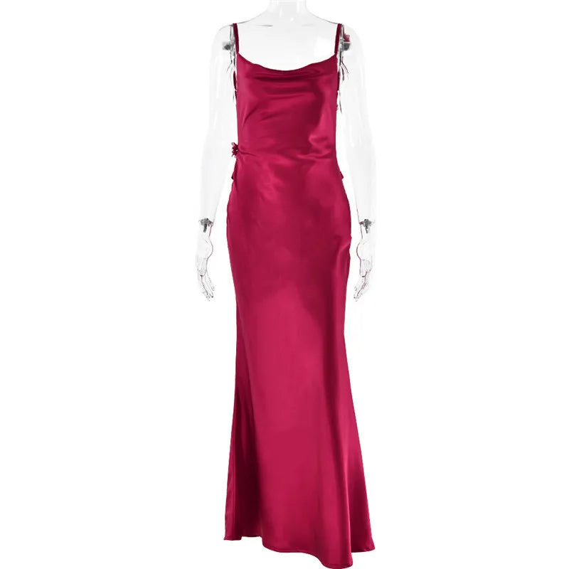 Women's Floral Draped Backless Spaghetti Strap Maxi Dress