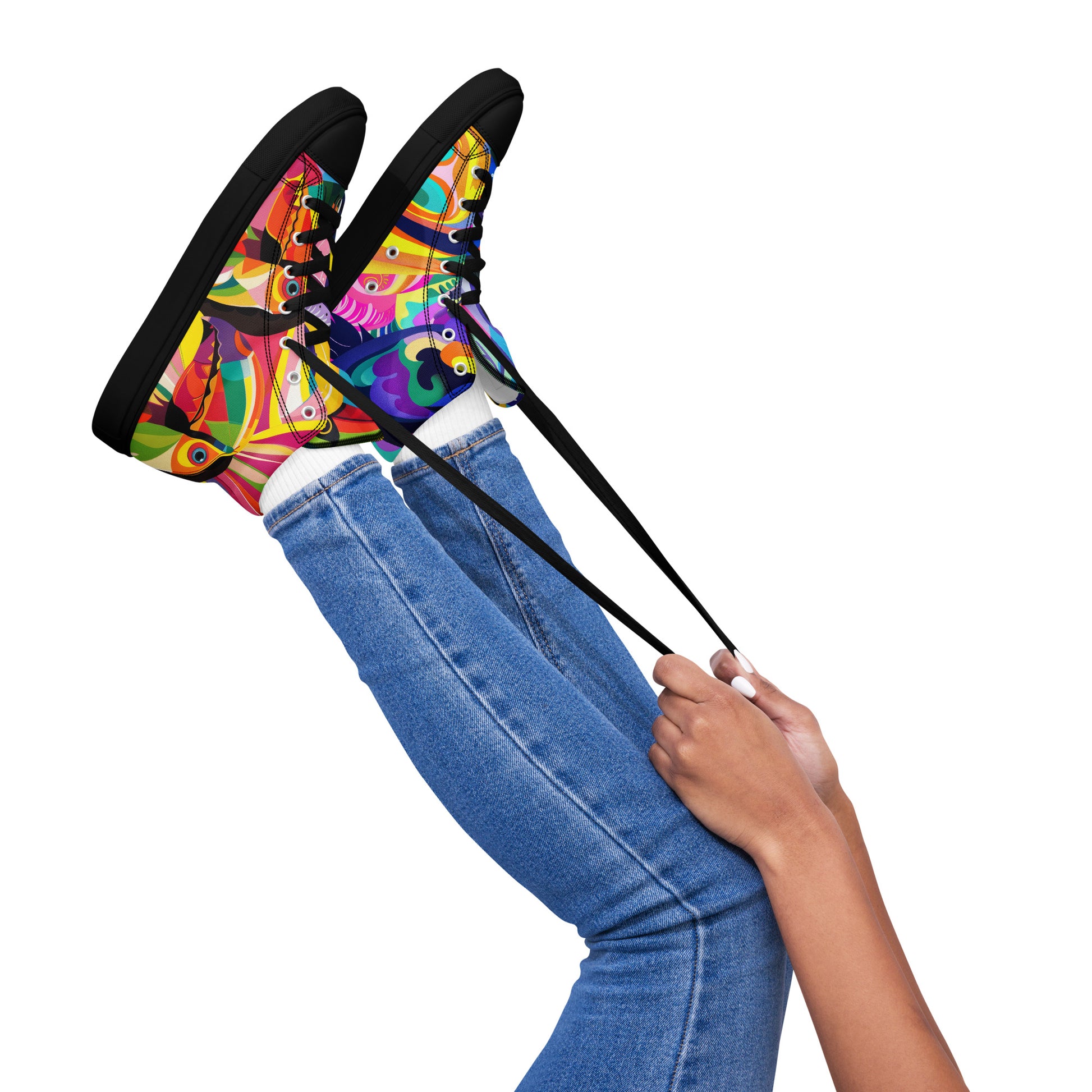 a person holding a pair of skis in the air 